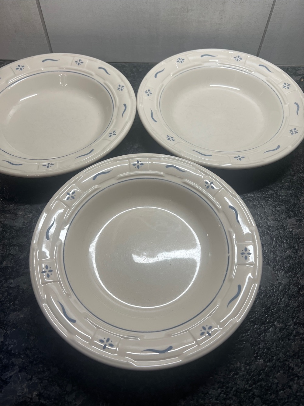 Woven Traditions Longaberger White Ceramic Soup or Salad Bowl- Set of 3